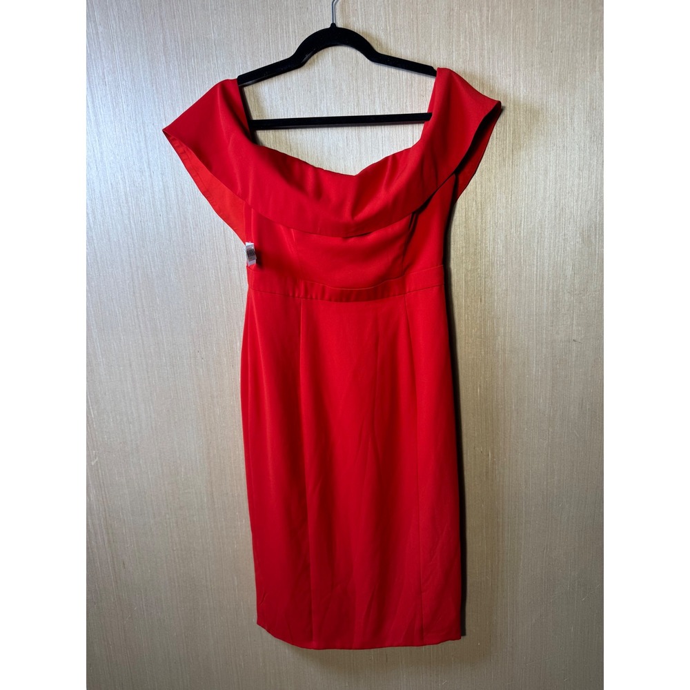 Fame and Partners Red Dress US 8 Off Shoulder Cocktail Party Career